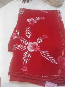Red Floral Hand-Painted Saree