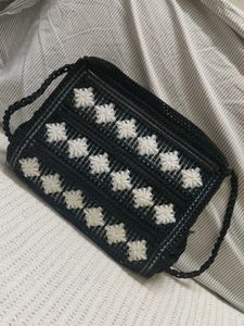 Black &amp; White Embroidered Crossbody Bag