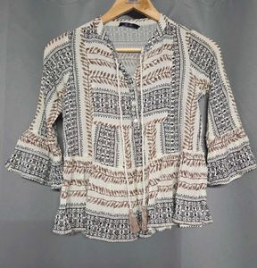 Boho Print Peasant Top