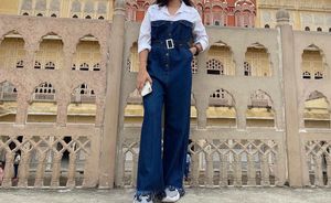 Stylish Denim Jumpsuit with White Shirt