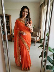 Beautiful Orange Embroidered Saree