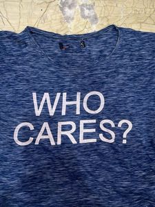 Blue Graphic T-Shirt "WHO CARES?"