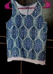 Boho Print Tank Top with Lace Trim