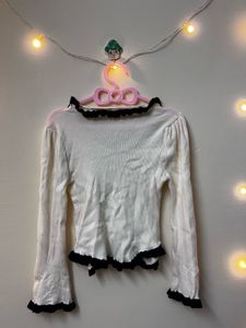 White &amp; Black Ruffle Cardigan