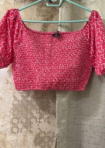 Pink Patterned Crop Top, Bust- 36 Strechable