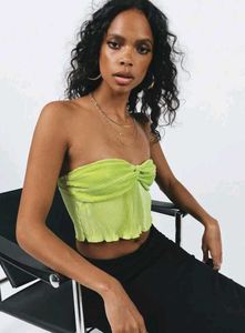Lime Green Pleated Strapless Top