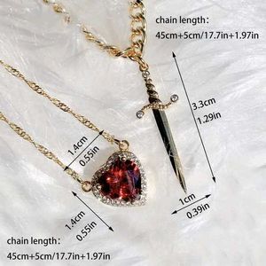 Couple Gold Heart &amp; Sword Necklace Set