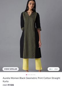 Aurelia Black Geometric Print Cotton Kurta