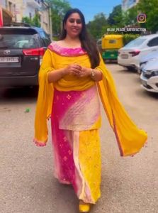 Vibrant Yellow &amp; Pink Ethnic Suit Set