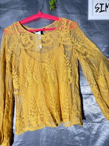 New look  Yellow Lace Long Sleeve Top