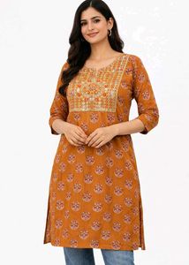 Printed Kurta with Embroidered Yoke