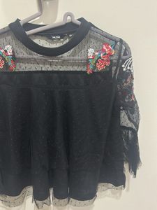Nuon Sheer Embroidered Black Top