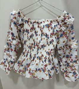 Chic Floral Smocked Off-Shoulder Blouse