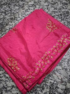 Beautiful Rani Pink Silk Saree with Golden Zari Em
