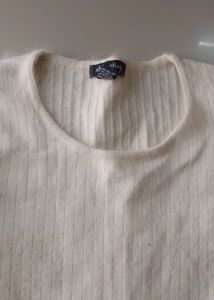 Cream Ribbed Long Sleeve Top