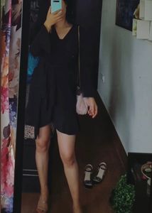 Black Short Dress With Attached Tie Belt
