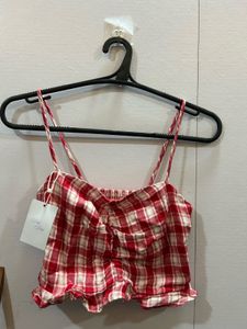 Red Checkered Cropped Cami Top