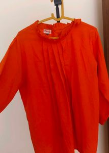 Vibrant Red Pleated Neck Top