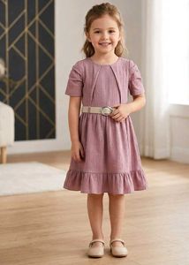 New Chic Pink A-Line Dress with Belt