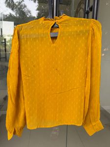 Elegant Yellow Ruffle Neck Blouse