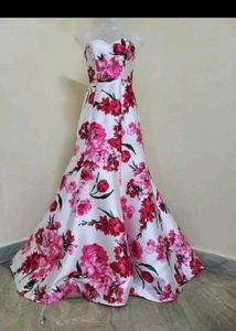 Stunning Floral Print Strapless Gown