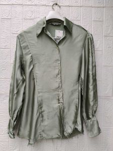 New with tag ZARA Satin Button-Up Shirt
