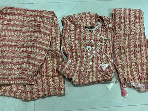 Floral Print Kurta Set with Tassels