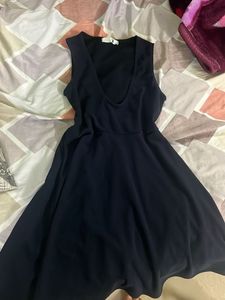 Navy Blue V-Neck Skater Dress