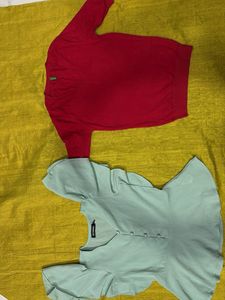 Chic Red Sweater & Teal Peplum Top Bundle