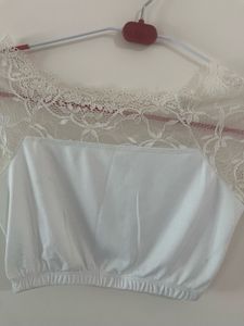 Lace Trim White Cropped Top