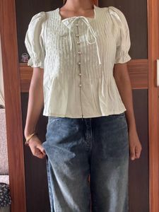 Light Green Puff Sleeve Blouse