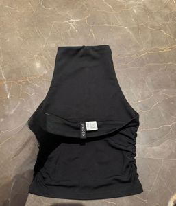 Chic Black Ruched Turtleneck Top