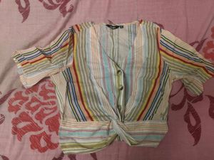 Vibrant Striped Twist Front Blouse