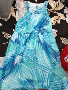 Stunning Blue Tropical Print Dress
