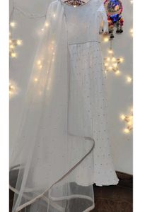 Elegant White Sequined Kurta with Net duppata