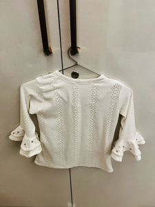 White Beaded Bell Sleeve Top