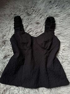 Chic Black Textured Peplum Top