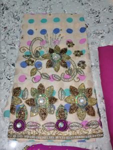 Embellished Cream Kurta Set with Pink