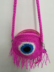 Handmade Crocheted Evil Eye Round Bag per peice on