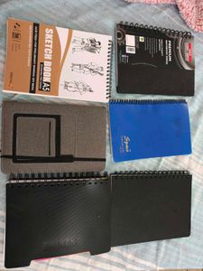 Lot of Sketchbooks & Notebooks & 70 pens