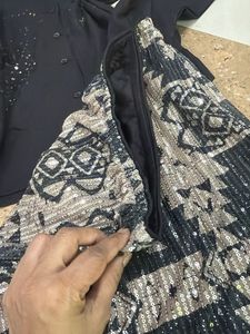 Designer Sequin Skirt and Embellished Shirt Set