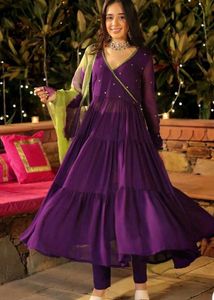 Purple Mirror Georgette Suit Set