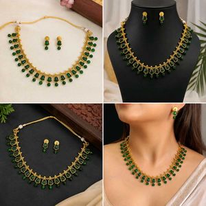 Elegant Gold Plated Green Stone Necklace Set
