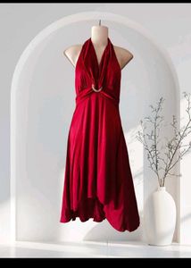 Elegant Red Halter Midi Dress