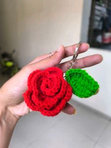 Handmade Crochet Rose Keychain