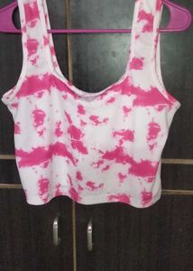 Pink &amp; White Tie-Dye Crop Top