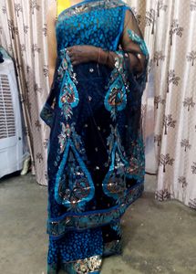 Black N Cyan Blue Party Wear Saree