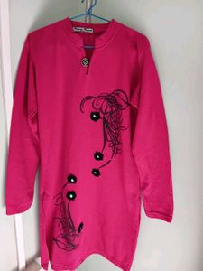 Brand New Pink Woolen Kurti With Floral Details