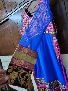 Vibrant Blue Net Silk Ethnic Kurta Set