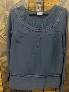 Dusty Blue Embroidered Top By Vero Moda